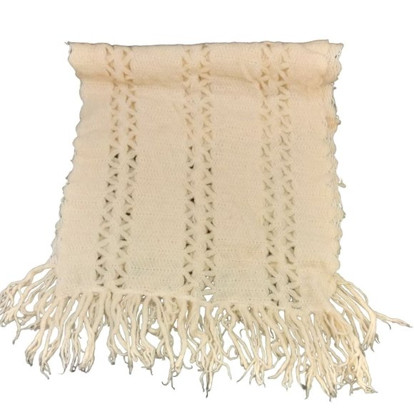 Accessories - Vintage Knit Shawl Antique White Grannycore Rectangle Fairycore Festival 48 in